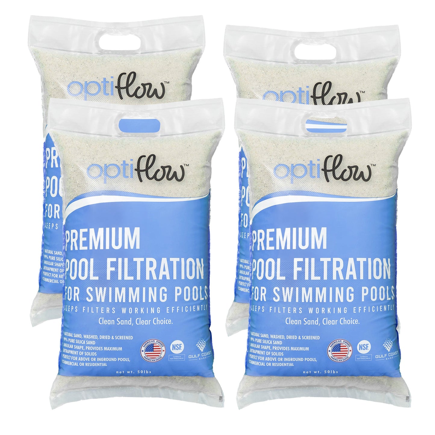 OptiFlow 50Lb Premium Pool Filtration Angular Sand w/Pure Silica Formula, 4 Pack