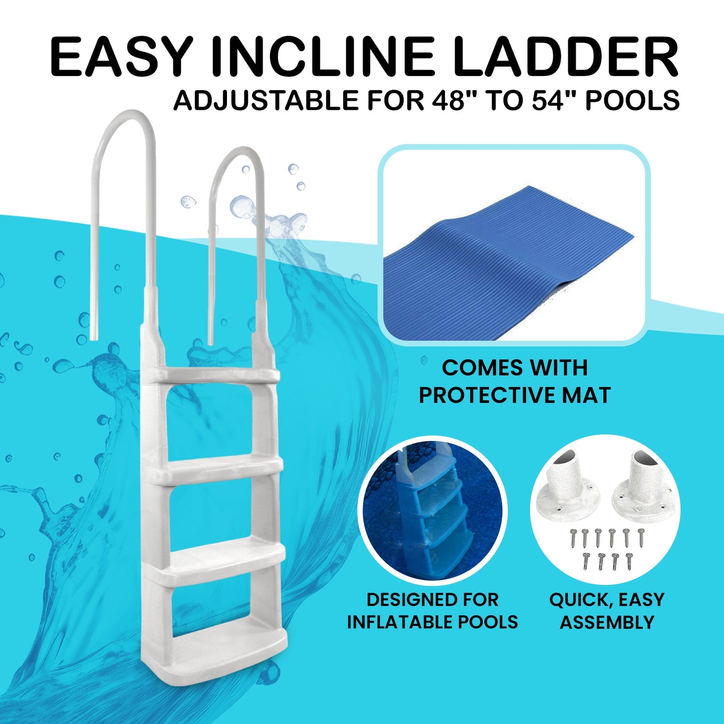 Main Access 200200 Easy Incline Above Ground In-Pool Swimming Pool Ladder w/ Mat