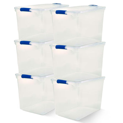 Homz 112-Quart Clear Plastic Stackable Storage Containers w/ Latch Lid, 6 Pack
