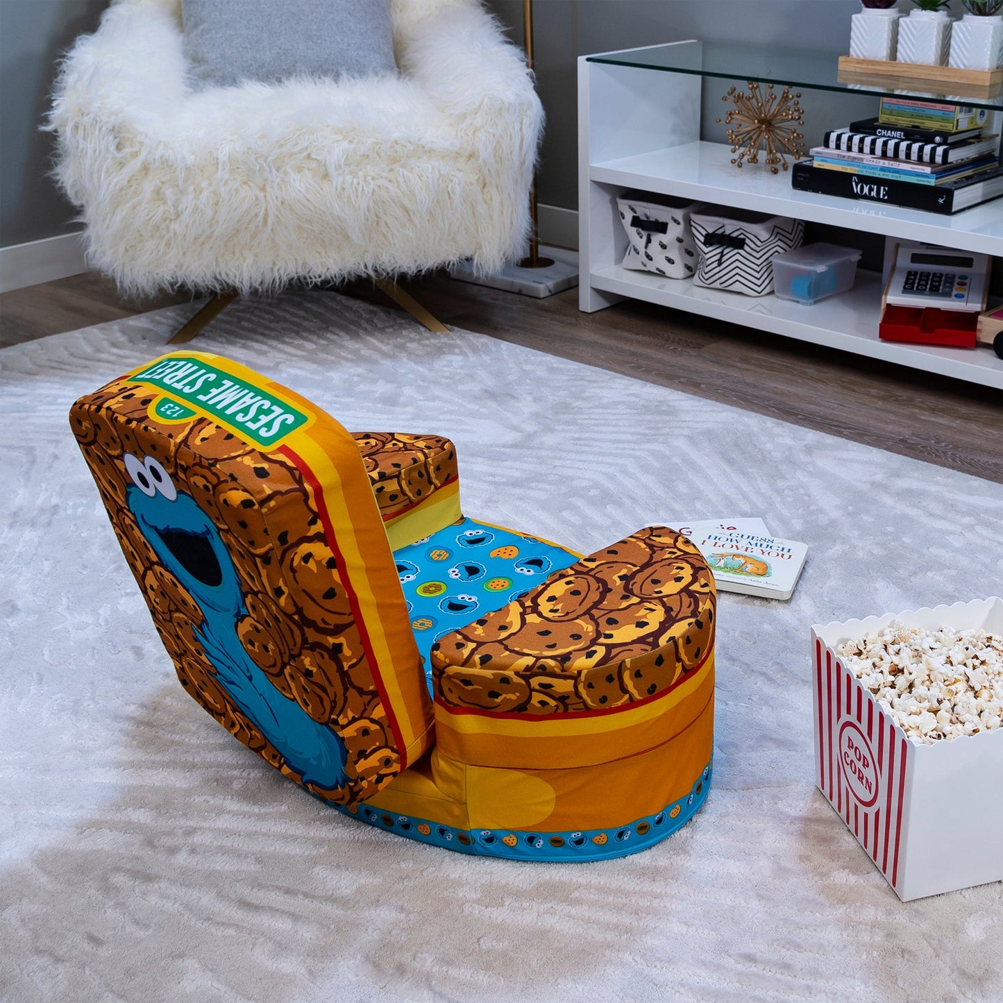 Marshmallow Furniture Flip-See-Do Comfy Foam Toddler Kid's Chair, Cookie Monster