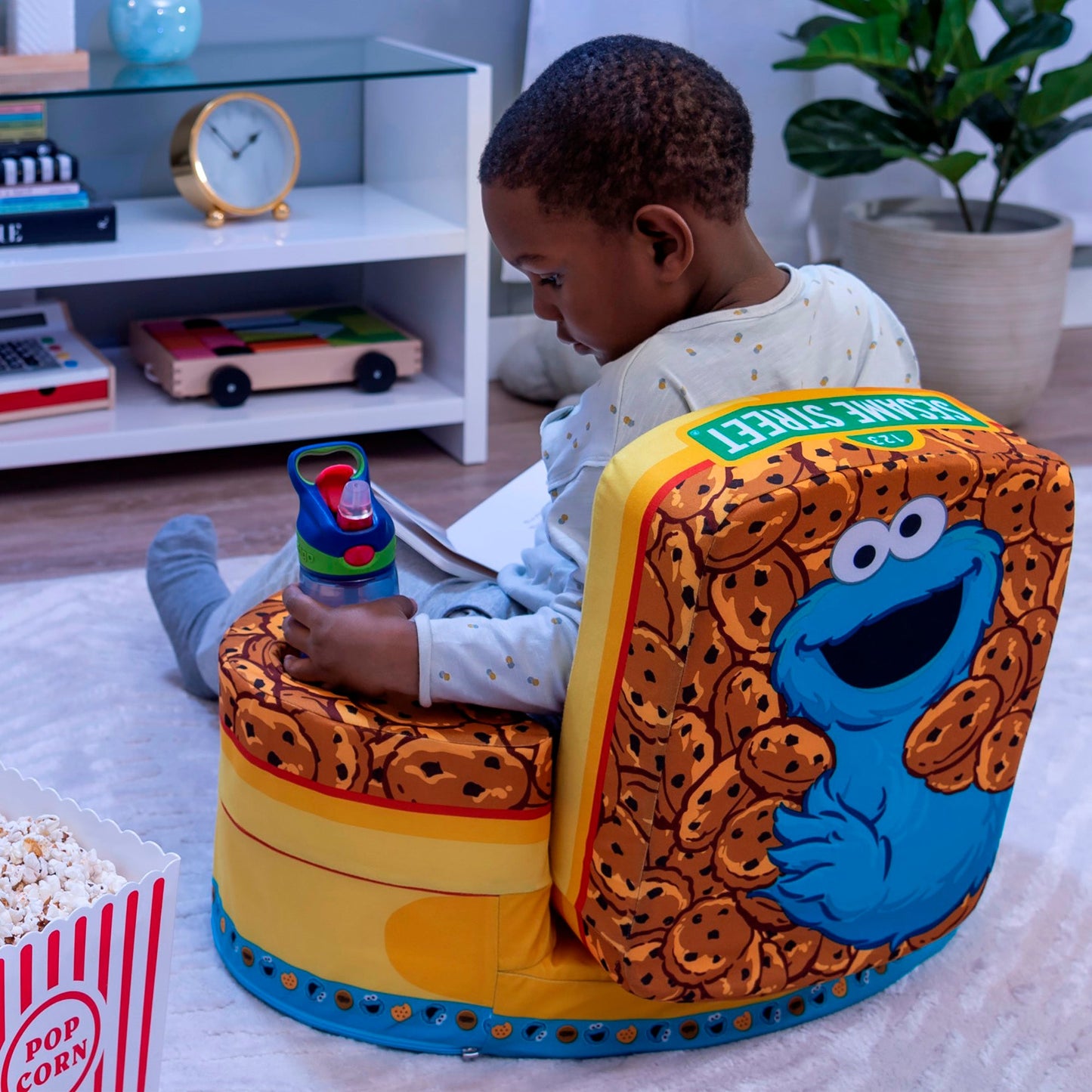 Marshmallow Furniture Flip-See-Do Comfy Foam Toddler Kid's Chair, Cookie Monster