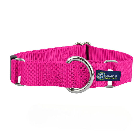 5/8″ and 1″ Hot Pink Nylon Martingale Dog Collar