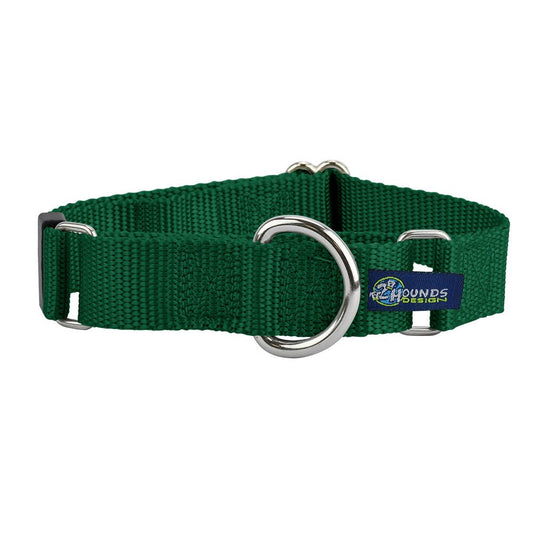 5/8″ and 1″ Kelly Green Nylon Martingale Dog Collar