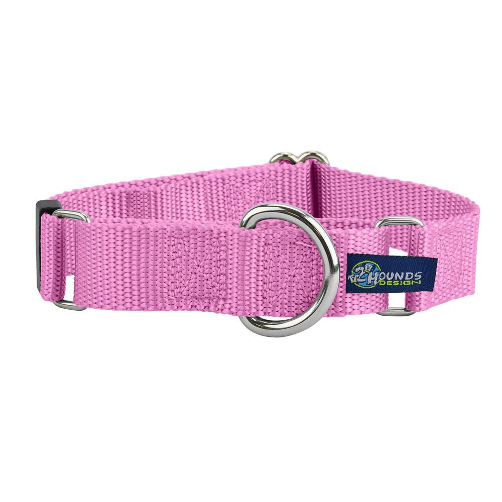 5/8″ and 1″ Rose Pink Nylon Martingale Dog Collar