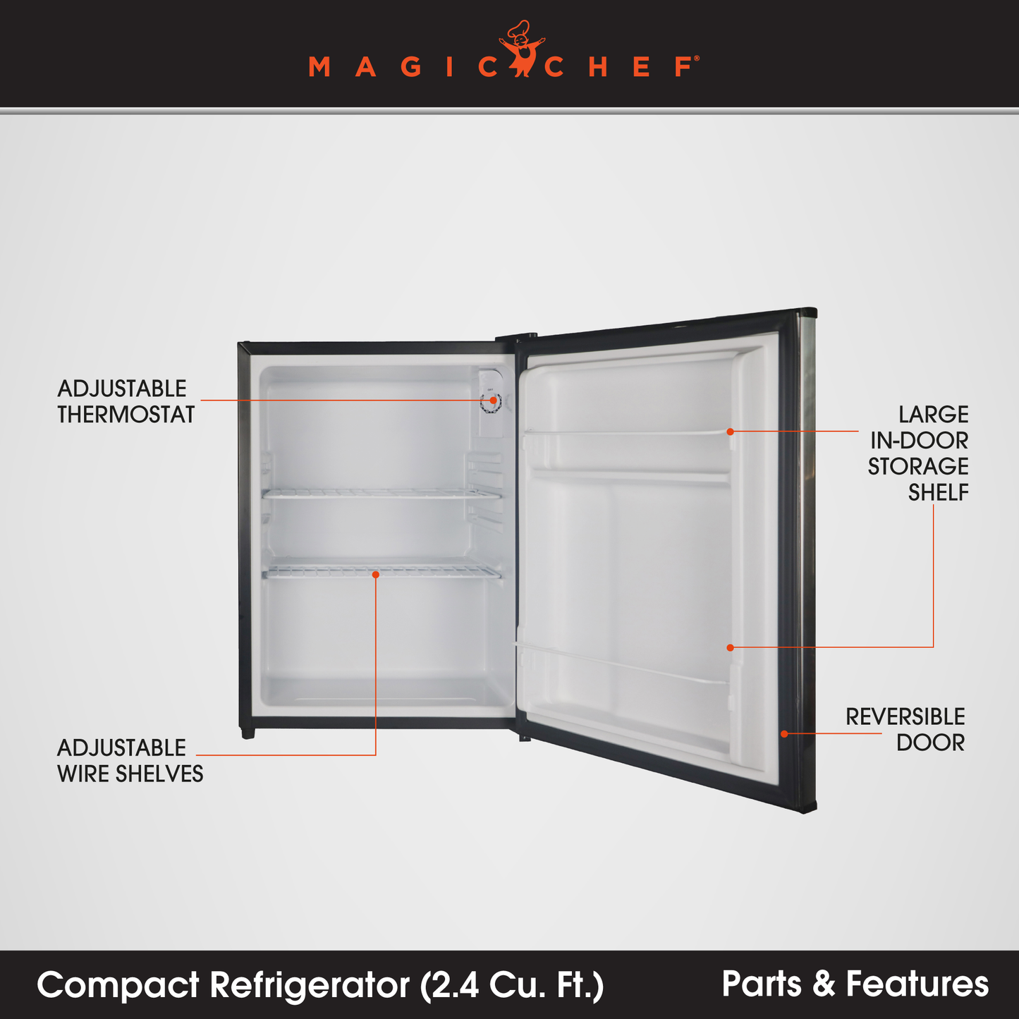 Magic Chef MCAR240SE2 2.4 Cubic Foot Mini Dorm Fridge Freezer, Stainless Steel