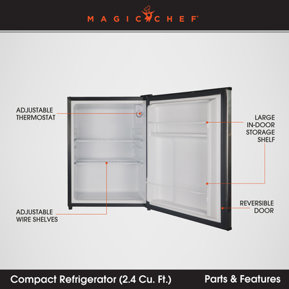 Magic Chef MCAR240SE2 2.4 Cubic Foot Mini Dorm Fridge Freezer, Stainless Steel