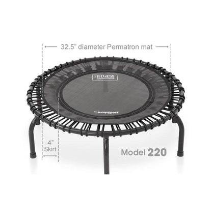 JumpSport 220 Fitness Rebounder Mini Trampoline & Handle Bar Accessory, Black