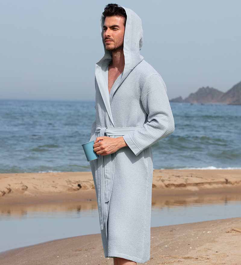 Men's Hooded Turkish Cotton Waffle Robe