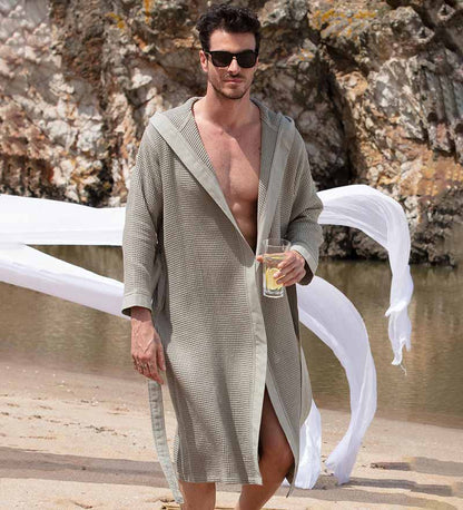 Men's Hooded Turkish Cotton Waffle Robe