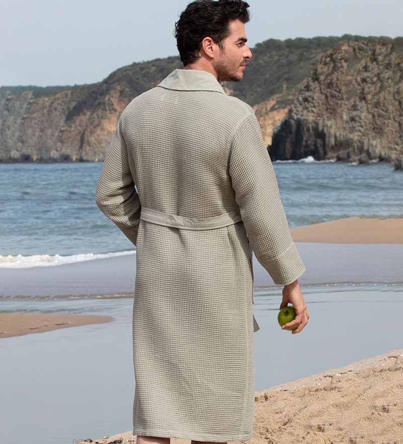 Men's Full Length Lightweight Waffle Spa Robe with Shawl Collar