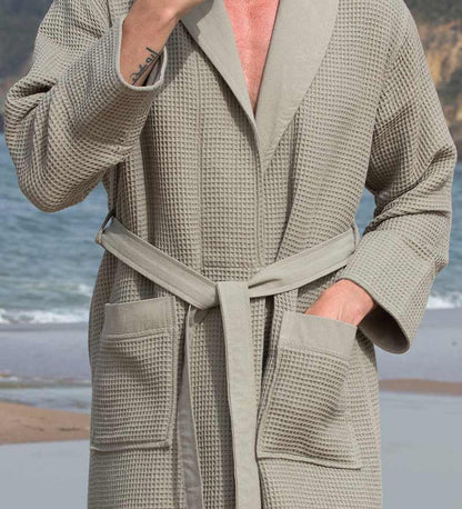 Men's Full Length Lightweight Waffle Spa Robe with Shawl Collar