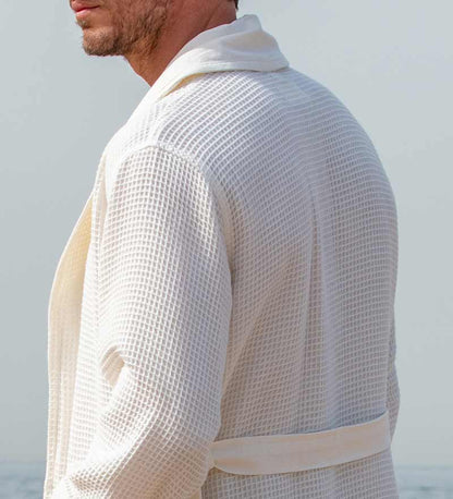 Men's Full Length Lightweight Waffle Spa Robe with Shawl Collar