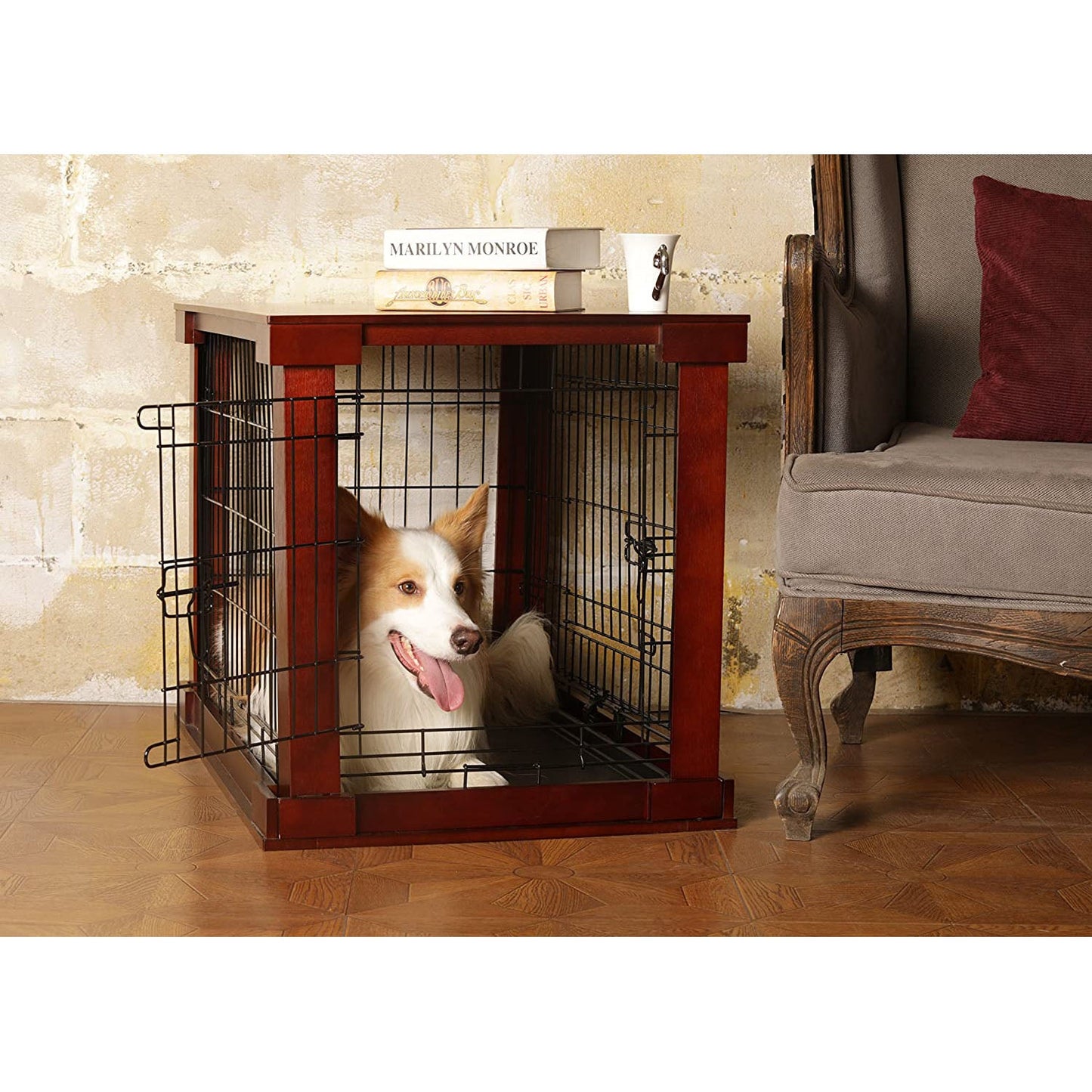 Merry Products Decorative Pet Cage w/ Protection Box End Table, Large, Brown