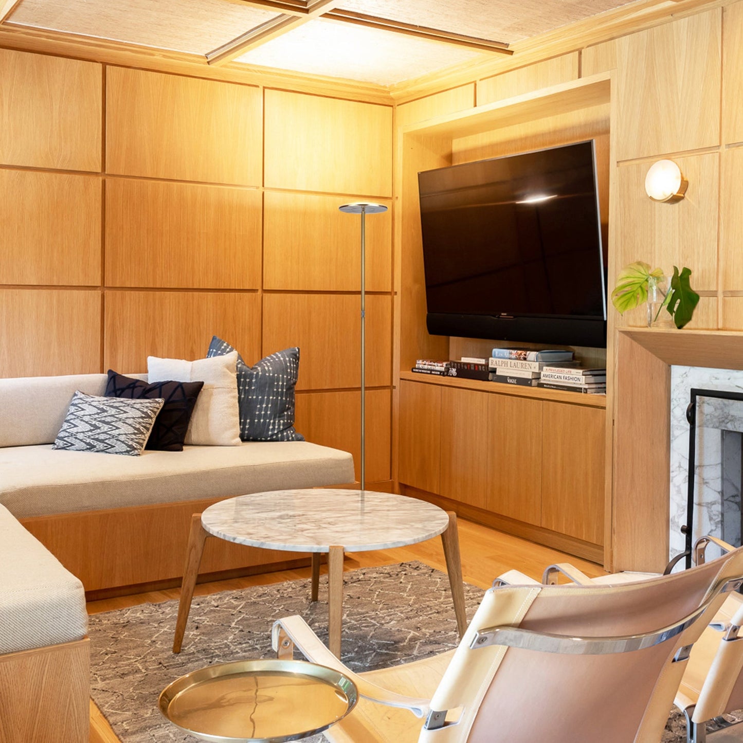 Brightech Sky LED Torchiere Super Bright Standing Touch Sensor Floor Lamp, Brass