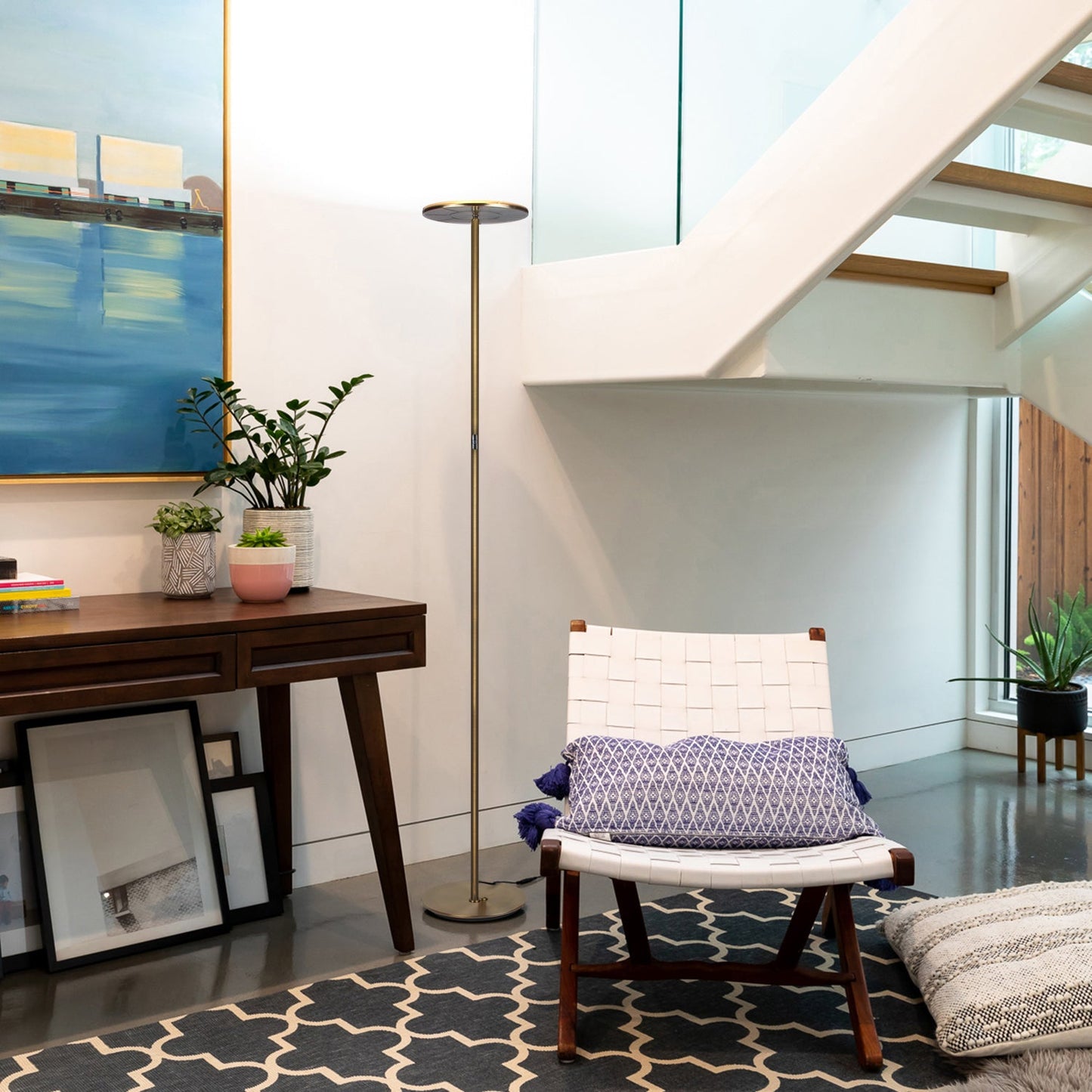 Brightech Sky LED Torchiere Super Bright Standing Touch Sensor Floor Lamp, Brass