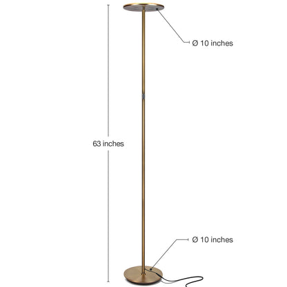 Brightech Sky LED Torchiere Super Bright Standing Touch Sensor Floor Lamp, Brass