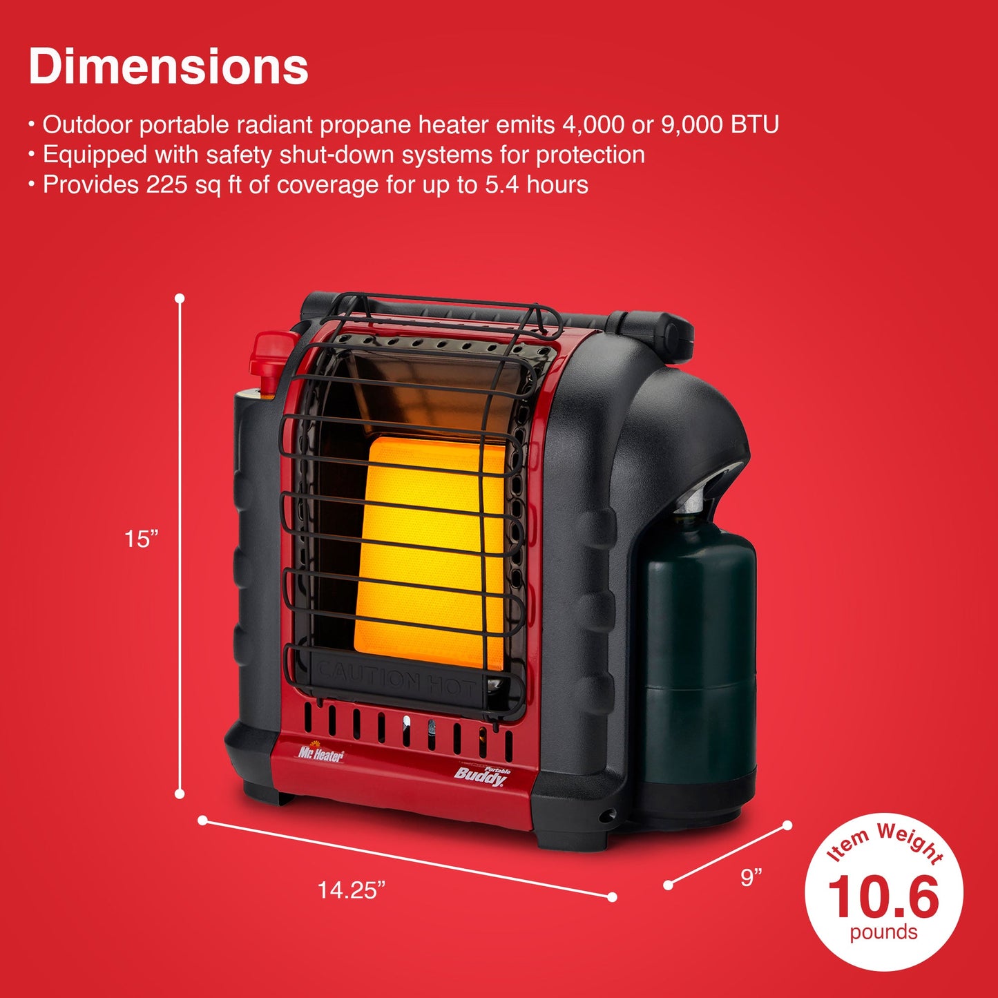 Mr. Heater Portable Buddy Outdoor Camping, Job Site 9,000 BTU Propane Gas Heater