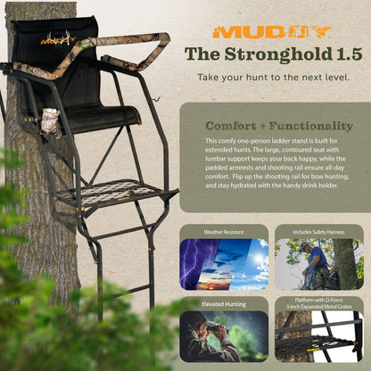 Muddy The Stronghold 1.5 Deer Hunting Ladderstand, 1 Person Climbing Tree Stand