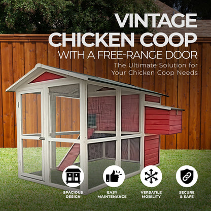 My Backyard Farm Medium Sized 50 by 76 by 50 Inch Vintage Chicken Coop, Red