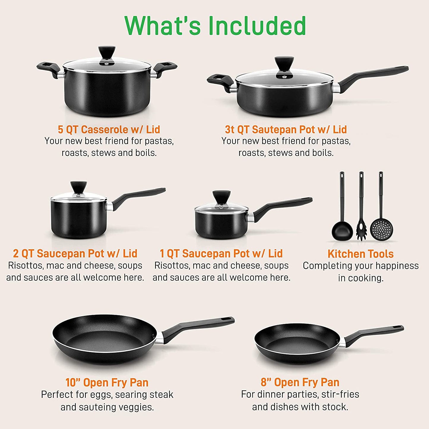 NutriChef Nonstick Cooking Kitchen Cookware Pots and Pan, 26 Piece Set, Black