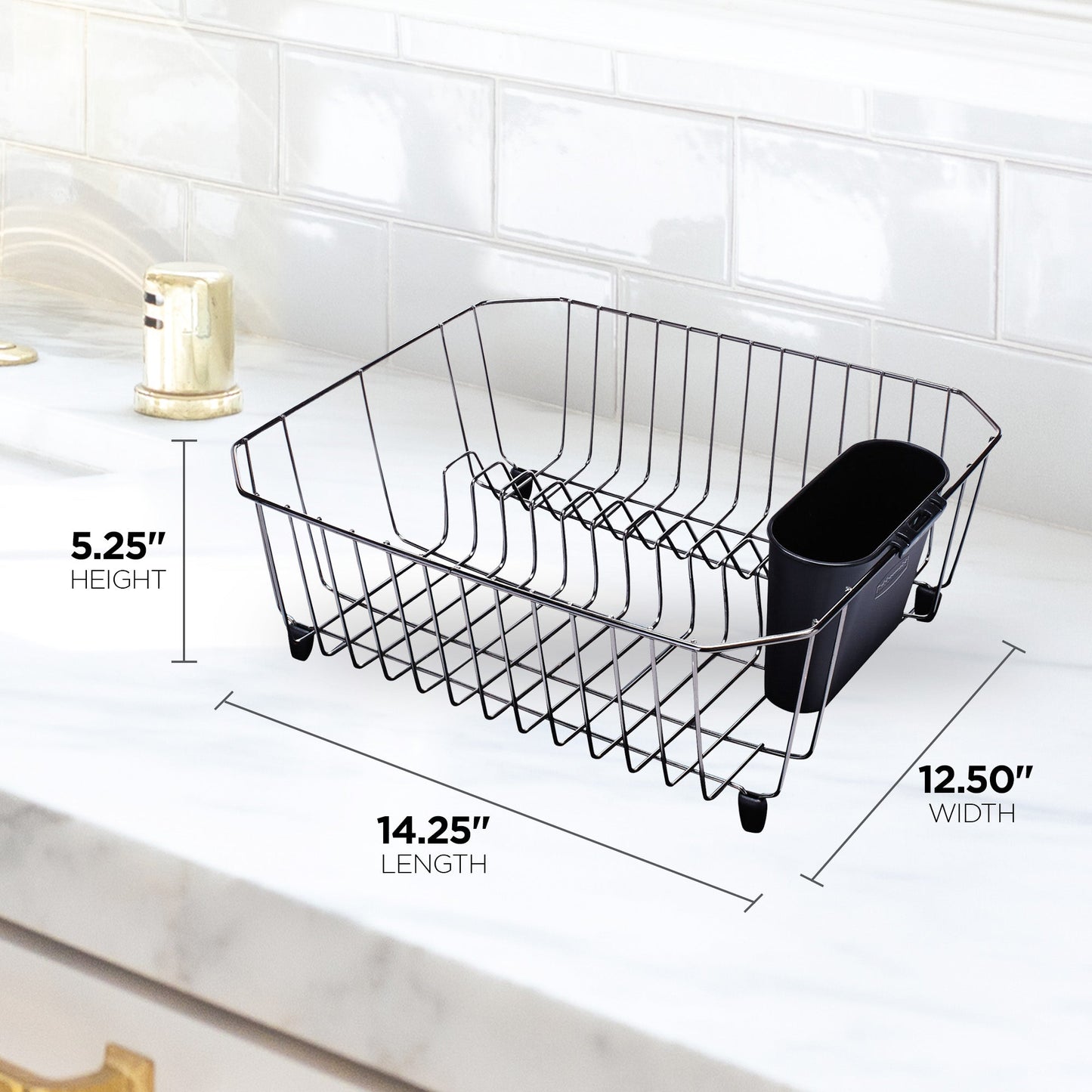 Rubbermaid Home Kitchen Gadget Twin Sink 11 Slot Dish Rack Drainer, Black Chrome
