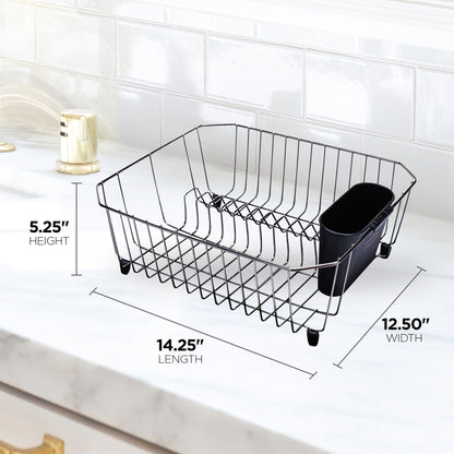 Rubbermaid Home Kitchen Gadget Twin Sink 11 Slot Dish Rack Drainer, Black Chrome
