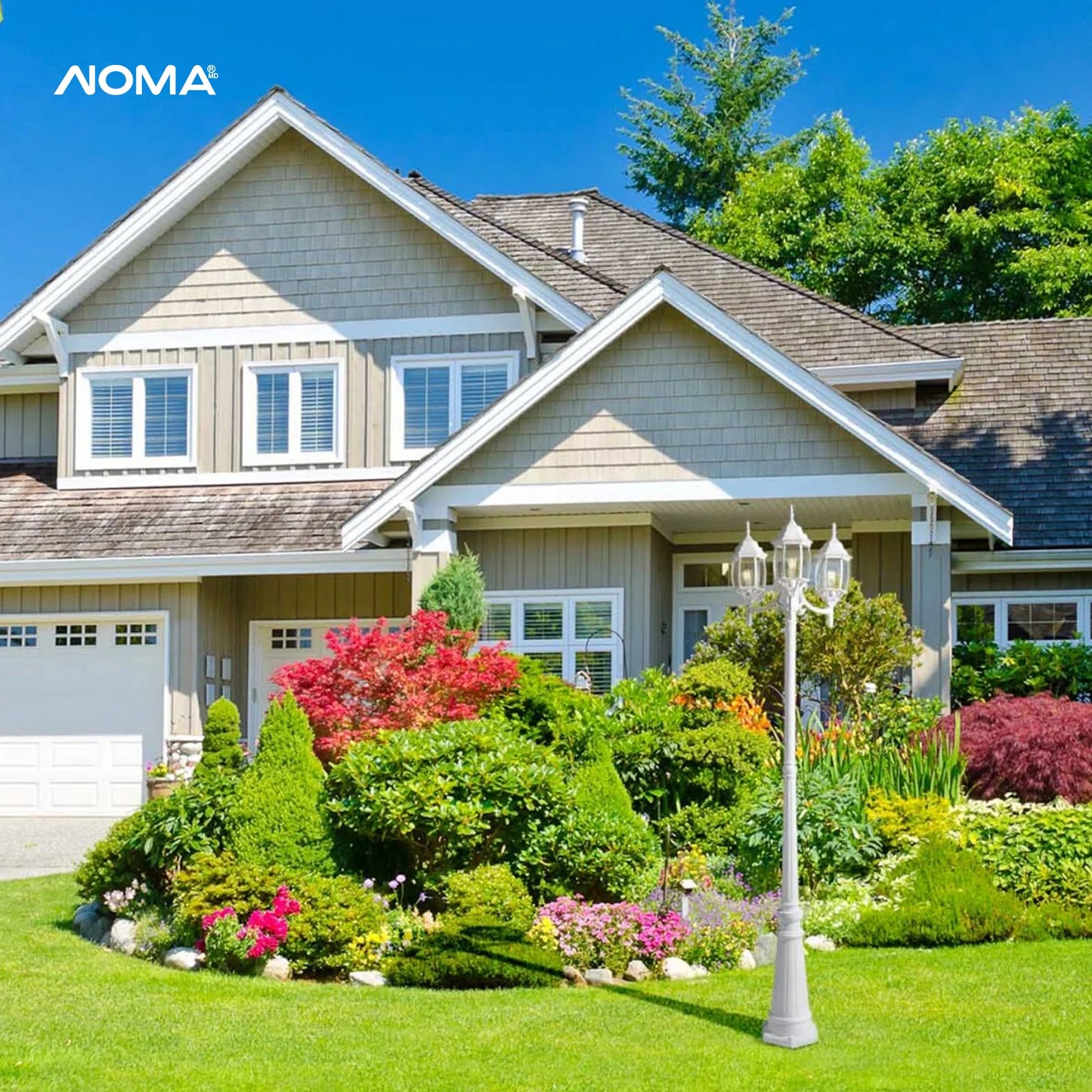 NOMA 7' Outdoor Lamp Post Triple Head All Weather Classic Decor Light, White