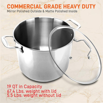 NutriChef Heavy Duty 19 Quart Stainless Steel Soup Stock Pot with Lid (2 Pack)