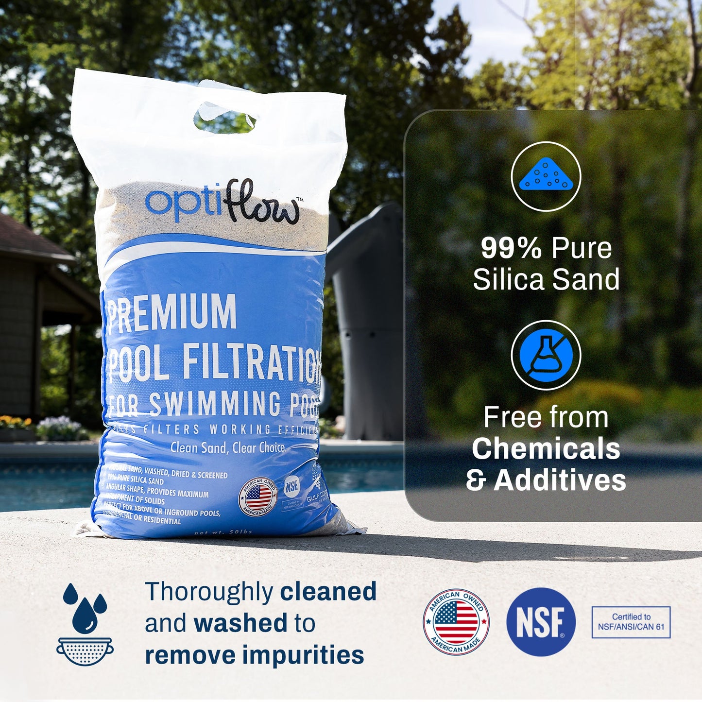 OptiFlow 50Lb Premium Pool Filtration Angular Sand w/Pure Silica Formula, 3 Pack