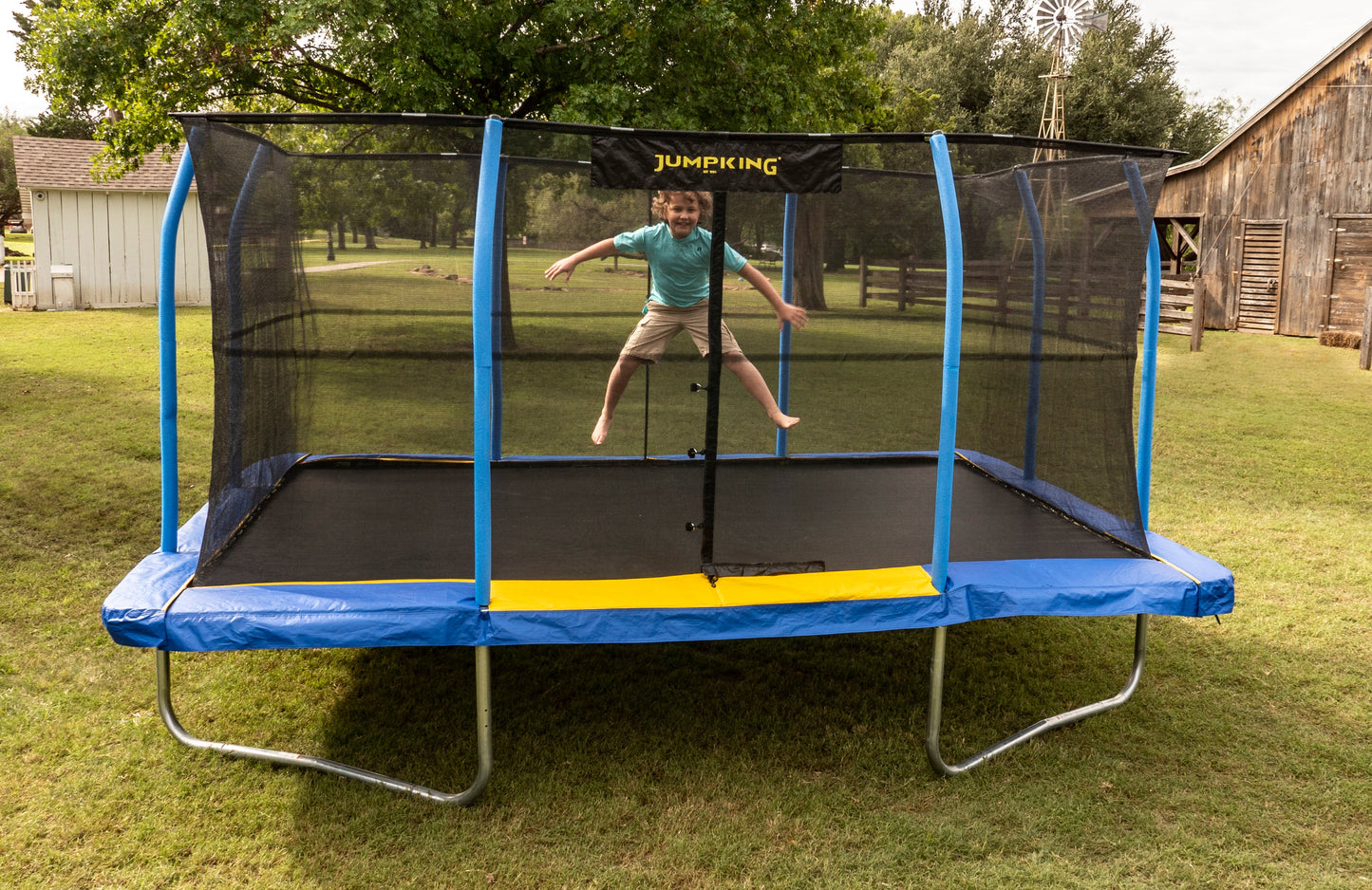 JumpKing JKRC1014C319 10 x 14 Foot Enclosed Rectangular Trampoline with G3 Pole