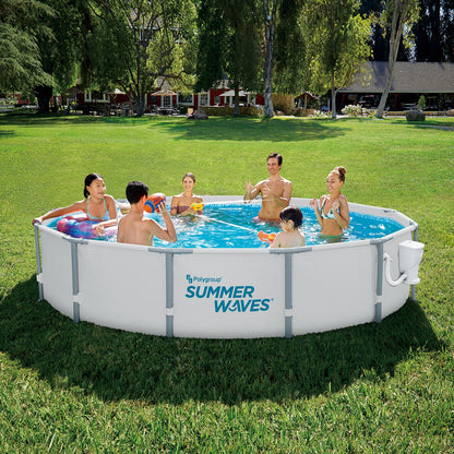 Summer Waves Elite 12 Foot Metal Frame Above Ground Pool Set with Filter Pump