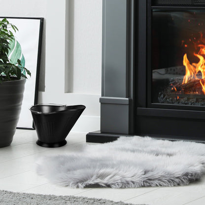 Panacea Products Modern Round Powder Coated Steel Fireplace Coal Scuttle, Black