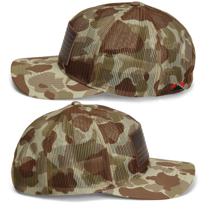 Old School Desert Camo All Mesh Leather Patch American Flag Hat