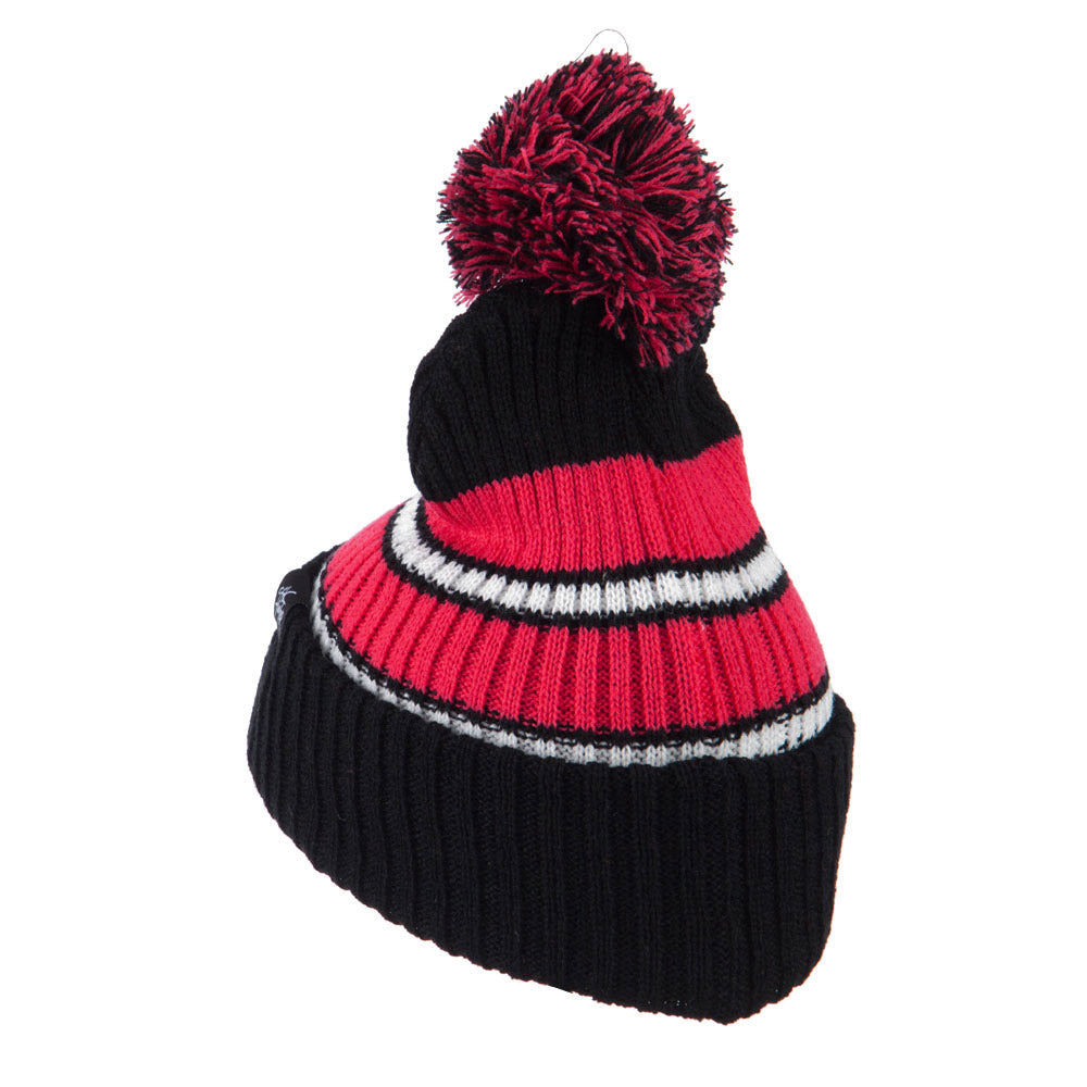 Two Tone Striped Knit Pom Beanie