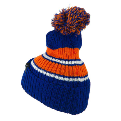 Two Tone Striped Knit Pom Beanie