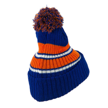 Two Tone Striped Knit Pom Beanie