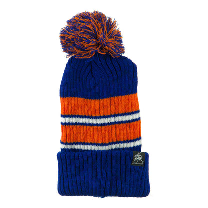 Two Tone Striped Knit Pom Beanie