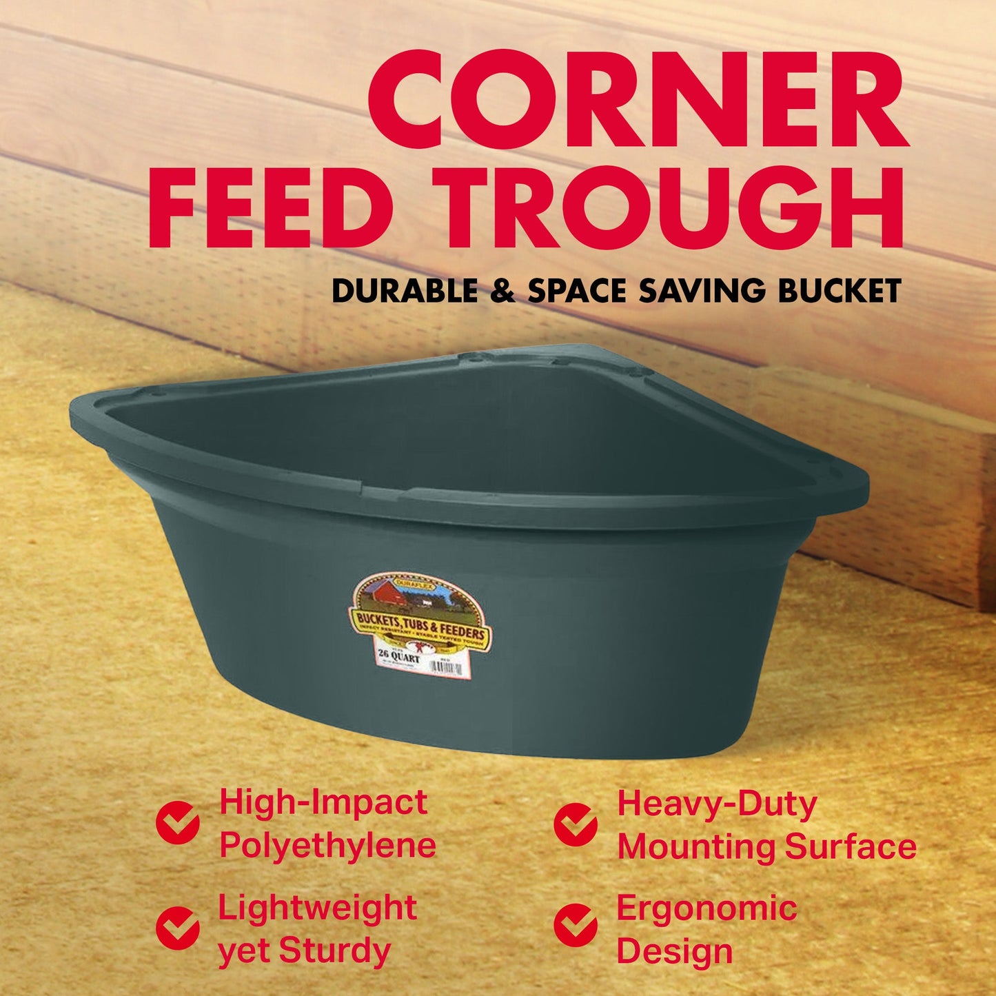 Little Giant 26 Quart Plastic Hanging Corner Livestock Feeder Bucket, Green
