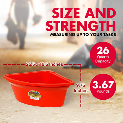 Little Giant 26 Quart Plastic Hanging Corner Livestock Animal Feeder Bucket, Red