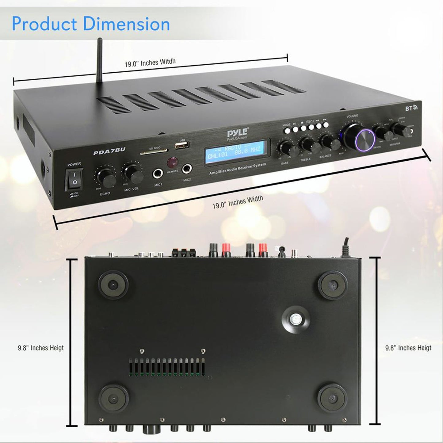Pyle PDA7BU 200 Watt Home Theater Amplifier Bluetooth Receiver Sound System