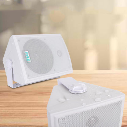 Pyle PDWR63 Waterproof Indoor Outdoor 6.5" 350W Speaker System, White (2 Pack)