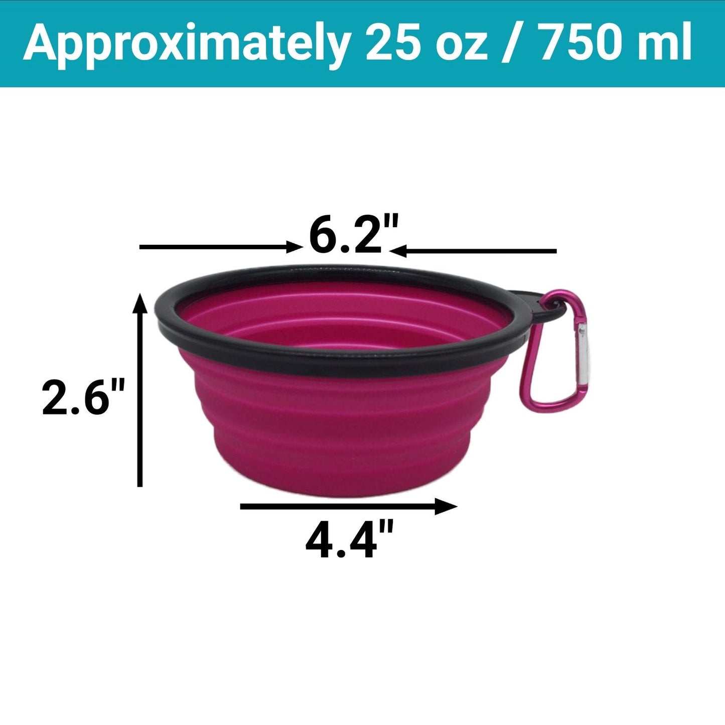 Mr. Peanut's 3 Pak XL (25oz) Collapsible Silicone Bowls with Color Matched Carabiner Clips