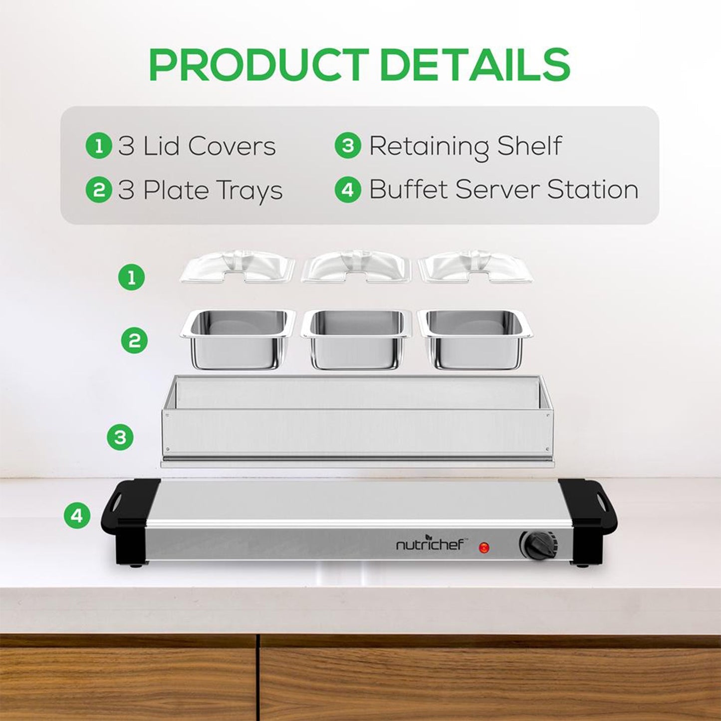 Nutrichef PKBFWM33 NutriChef Electric 3 Tray Buffet Server Hot Plate Food Warmer