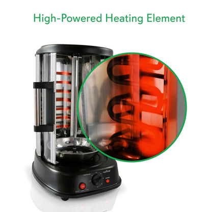 NutriChef PKRTVG34 Kitchen Countertop Rotisserie Toaster Oven Cooker with Rack