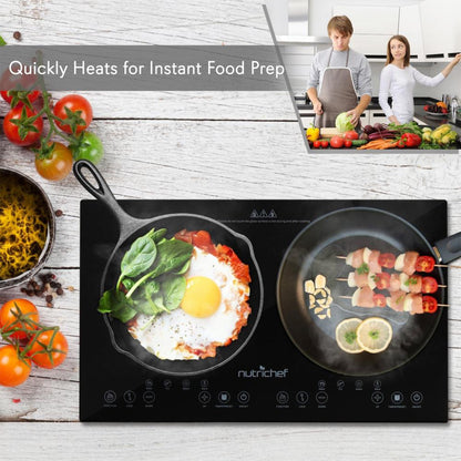NutriChef 1800W Dual Induction Digital Temp Double Burner Countertop Cooktop