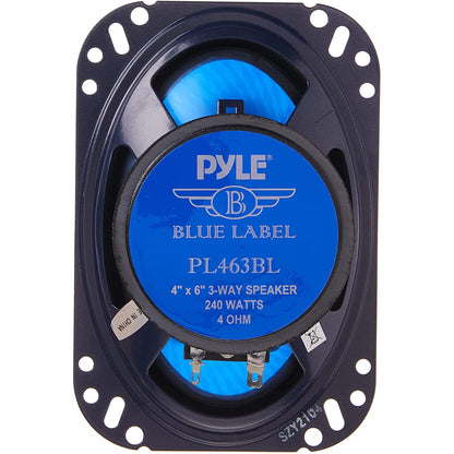 Pyle PL463BL Blue Label 4x6 Inch 240W 3 Way Triaxial Car Speaker Stereo, 2 Pack