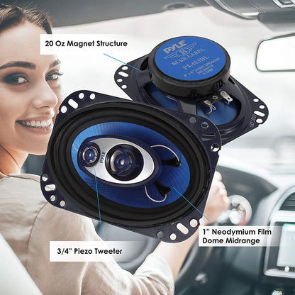 Pyle PL463BL Blue Label 4x6 Inch 240W 3 Way Triaxial Car Speaker Stereo, 2 Pack