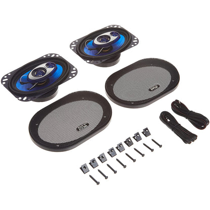 Pyle PL463BL Blue Label 4x6 Inch 240W 3 Way Triaxial Car Speaker Stereo, 2 Pack