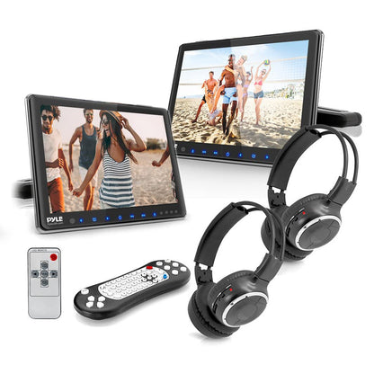 Pyle Portable 9.4" Car Headrest DVD TV Player with Wireless Headphones (2 Pack)