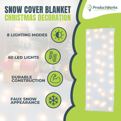 ProductWorks Pre-Lit Snow Cover Blanket 8 Function Holiday Decoration, 60" x 15"